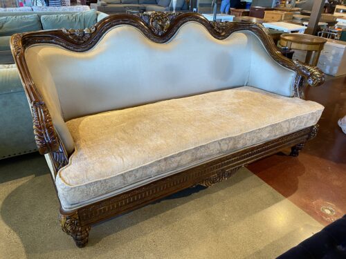 Victorian Multi Colored Couch with Carved Wood Frame