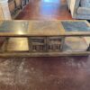 Carved Wooden Coffee Table with Green Stone Top