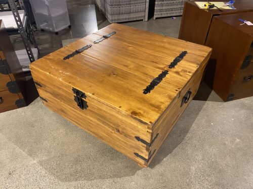 Large Square Wooden Trunk with iron Hardware