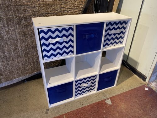White Nine Cubby Shelf with Six Baskets