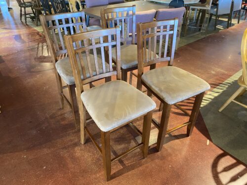 Counter Stool with Brown Cushion and Wooden Back (Set of Four)