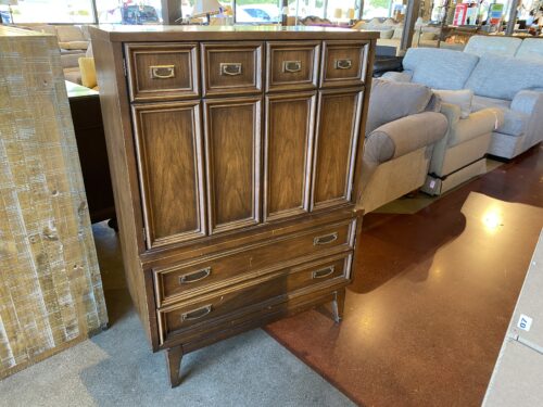 Tall Dresser with Recessed Panel Fronts and Brass Pulls