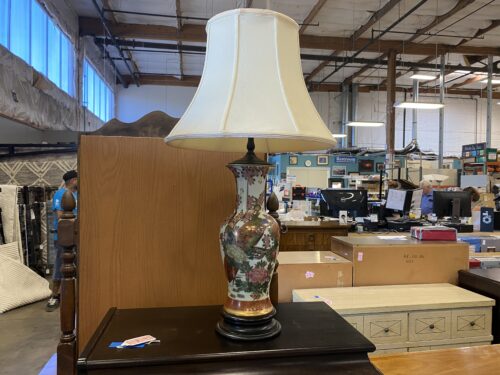 Elegant Peacock Lamp with White Fabric Shade