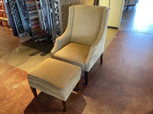 Beige Wingback Armchair and Ottoman