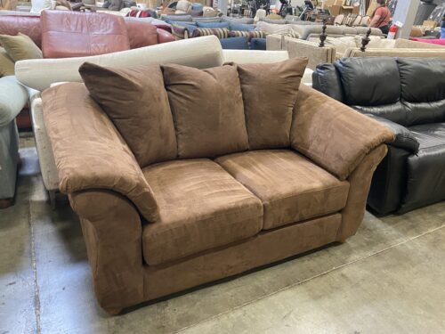 Three Pillow Brown Suede Loveseat