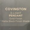 NEW! QUOIZEL Covington 3-Light Pendant, Black & Gold Model#5055217