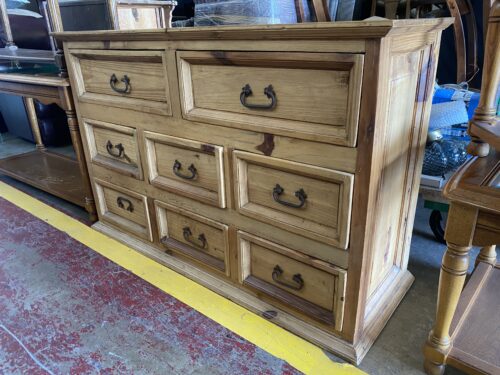 Solid Wood 8-Drawer Knotty Pine Lowboy Dresser
