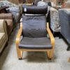 IKEA Dark Brown Leather Poang with Ottoman