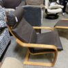 IKEA Dark Brown Leather Poang with Ottoman