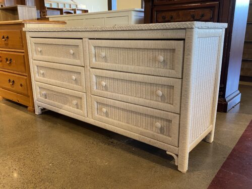 Crisp White Wicker 6-Drawer Dresser