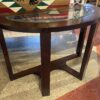 Dark Roast Half-Moon Glass Top Sofa Table