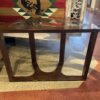Dark Roast Half-Moon Glass Top Sofa Table