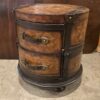 Leather Strapped Old-World Map Barrel Table