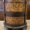Leather Strapped Old-World Map Barrel Table