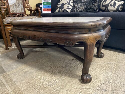 Rectangular Carved Marble Topped Wooden Coffee Table