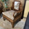 Ornate Carved Chinese Marble Backed Wooden Armchair