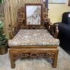 Ornate Carved Chinese Marble Backed Wooden Armchair