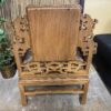 Ornate Carved Chinese Marble Backed Wooden Armchair