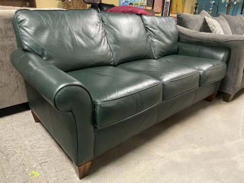 FLEXSTEEL Dark Green Leather Sofa