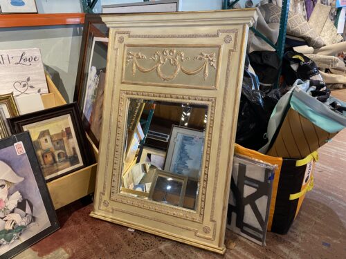 French Neoclassical Cream & Gold Wall Mirror