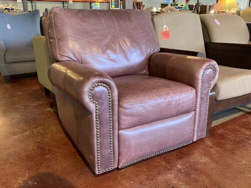 Mauve Leather Stud Trim Manual Recliner Armchair