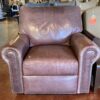 Mauve Leather Stud Trim Manual Recliner Armchair