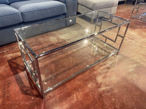 Hollywood Regency Modern Chrome Glass Top Coffee Table