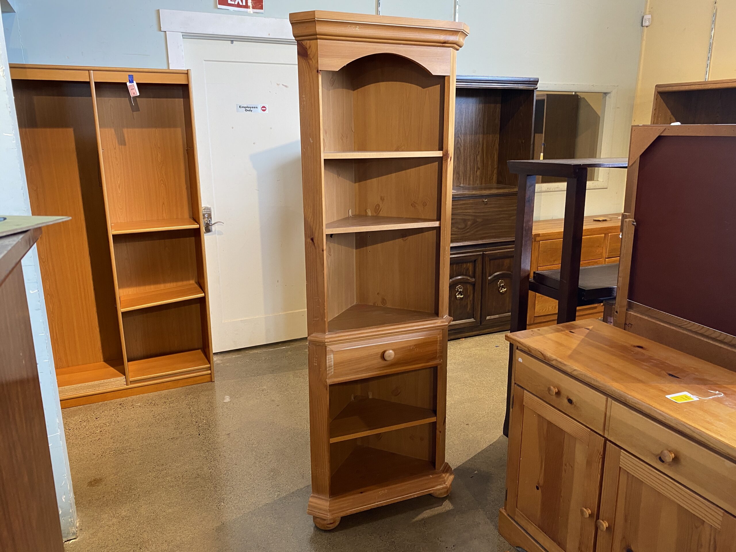 Solid Pine Wood Corner Shelves with False Drawer