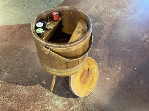 Vintage Sewing Basket Bucket on 3 Legs