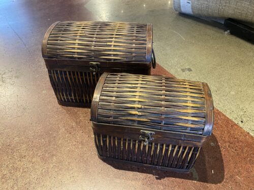 Nesting Wood and Rattan Woven Storage Chest (Set of 2)
