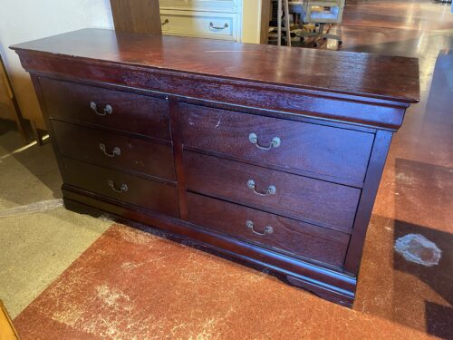 Six Drawer Double Dresser with a Dark Cherry Finish