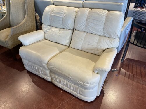 LA-Z-BOY White Leather Double Reclining Loveseat