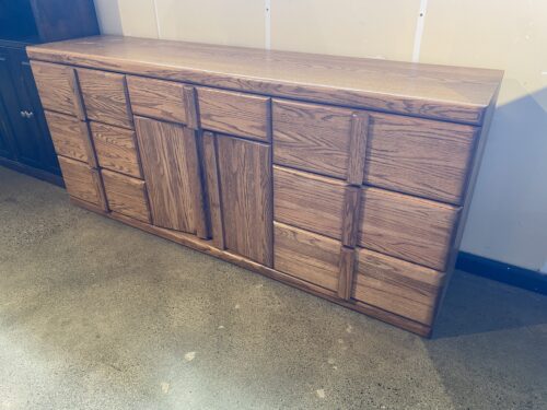 Oak Buffet with Seven Drawers and Center Cabinet