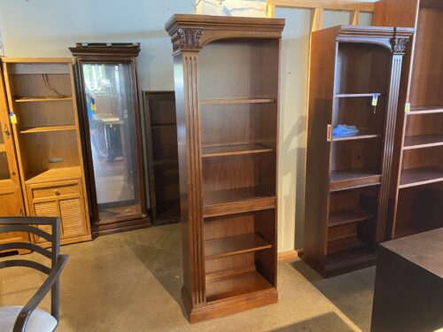 Tall Wood Bookshelf with Arched Top and Carved Details (Left)