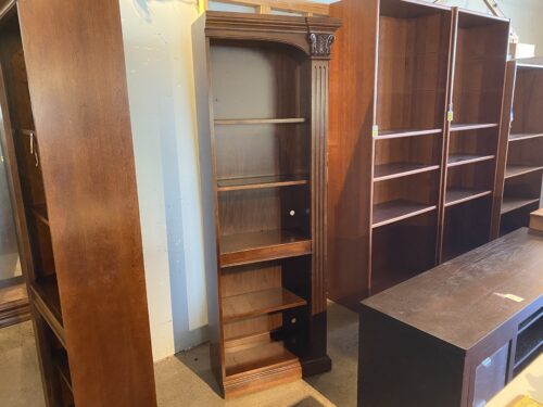 Tall Wood Bookshelf with Arched Top and Carved Details (Right)