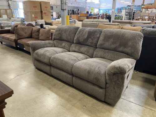 Warm Fuzzy Grey Fabric Double Recliner Sofa