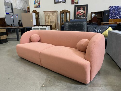 ASHCROFT Quinn Modern Low Profile Sofa in Pink Teddy Fabric