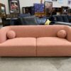 ASHCROFT Quinn Modern Low Profile Sofa in Pink Teddy Fabric