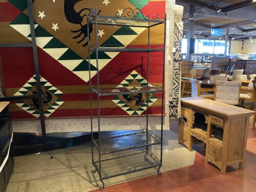Tall Curling Metal & Glass Display Shelf