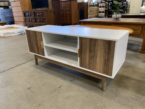 Modern Small White and Wood Veneer TV Center