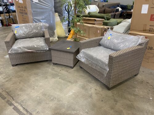 TK Classics Florence 3 Piece Outdoor Wicker Patio Furniture Set, Grey (Southcenter)