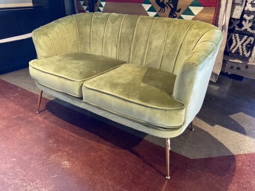 ARTECHWORKS Contemporary Apple Green Velvet Loveseat w/ Gold Legs