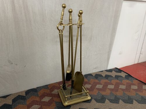 Square Brass 4-Piece Fireplace Tool Set