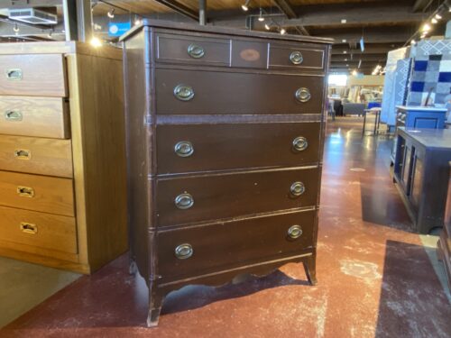 Dark Vintage 5-Drawer Tallboy Dresser w/ Leaf Detail Hardware