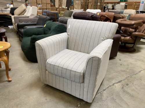 LA-Z-BOY Alegra White and Blue Pinstripped Swivel Rocker