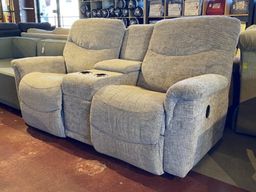 LA-Z-BOY James Reclining Loveseat w/ Console in Stone Grey