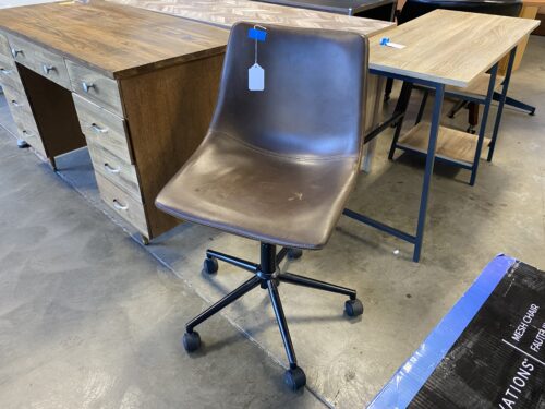 Rich Brown Leather Bucket Office Chair