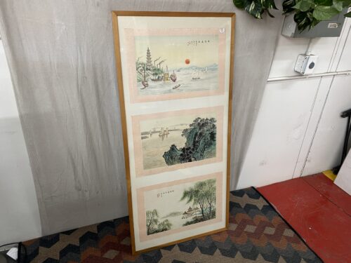 Chinese 3-Paneled Framed Landscape Painting