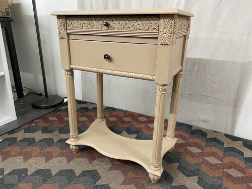 Intricate Pink Beige Nightstand w/ Black Velvet