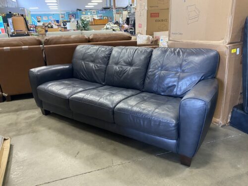 MACY'S Midnight Blue Piped Leather Sofa